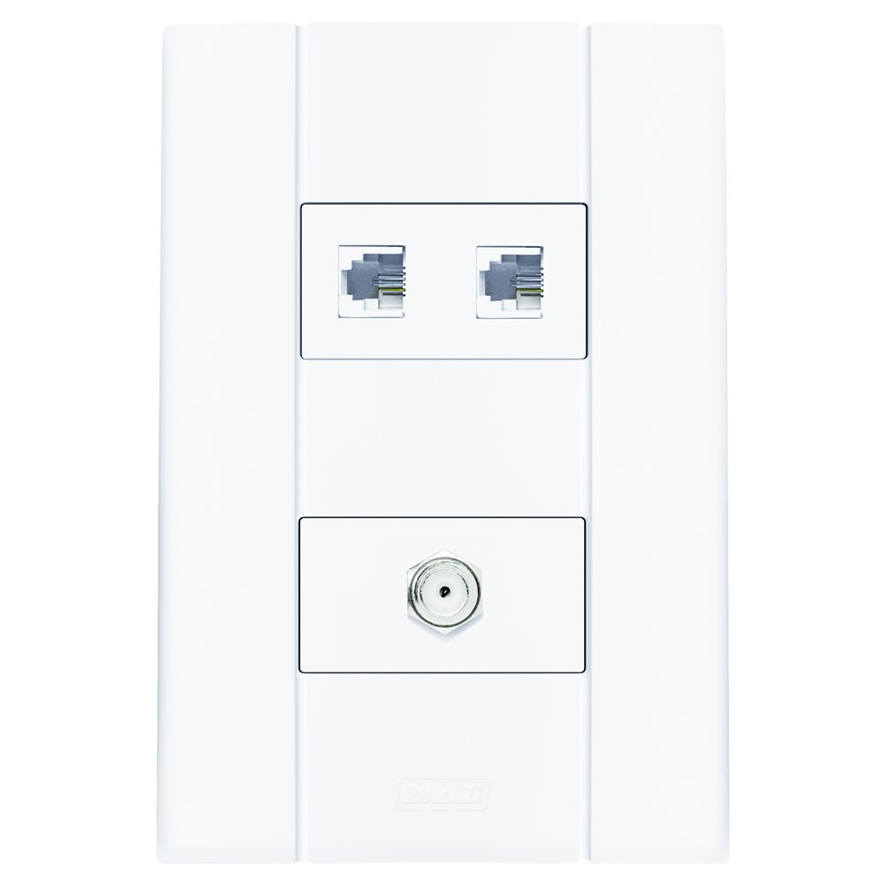 Tomada Dupla Mares Telefone RJ11 + Conector TV Coaxial Com Placa 4x2 Branca