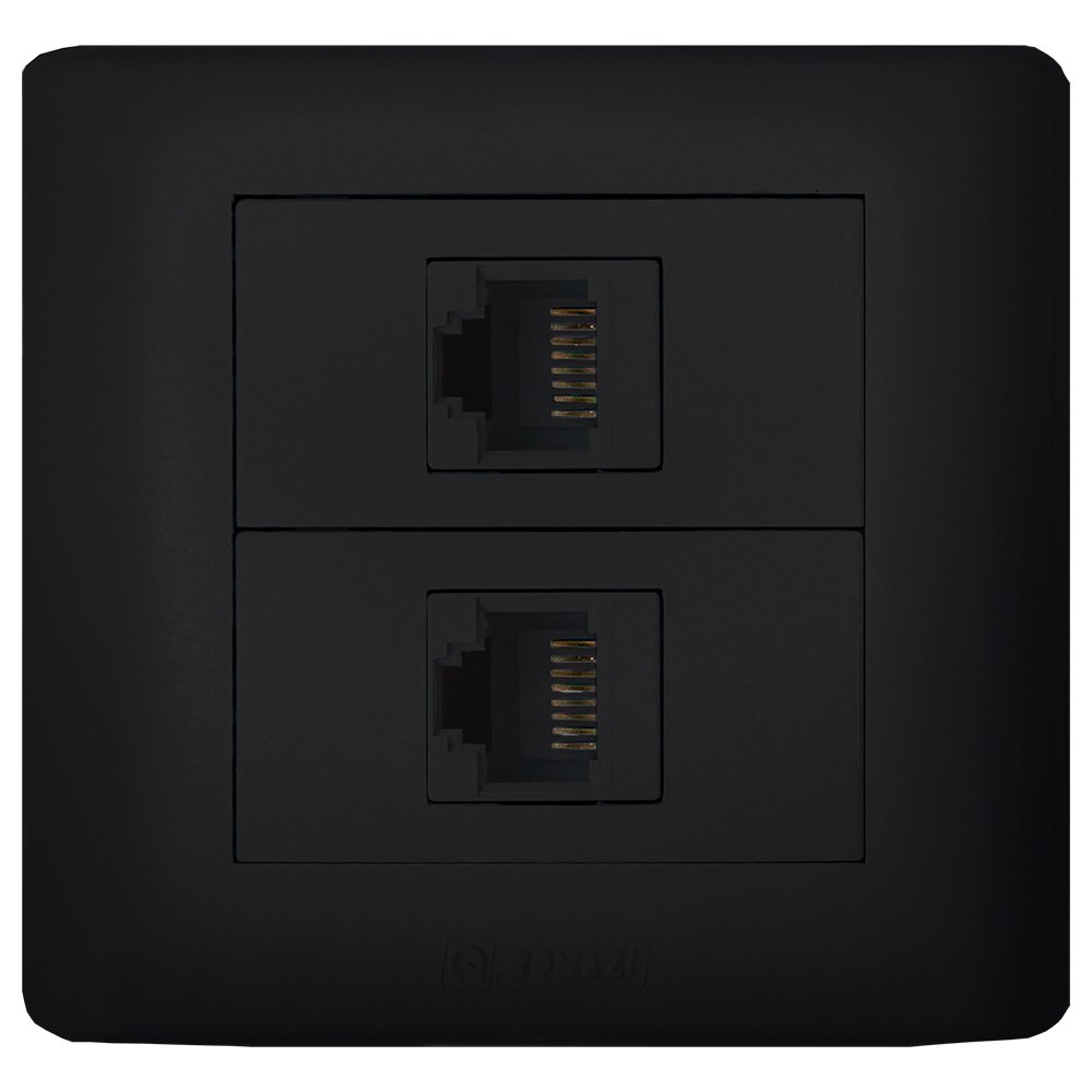 Tomada Dupla Rede Jeri Plus Black Romazi Modulo RJ45 Sobrepor