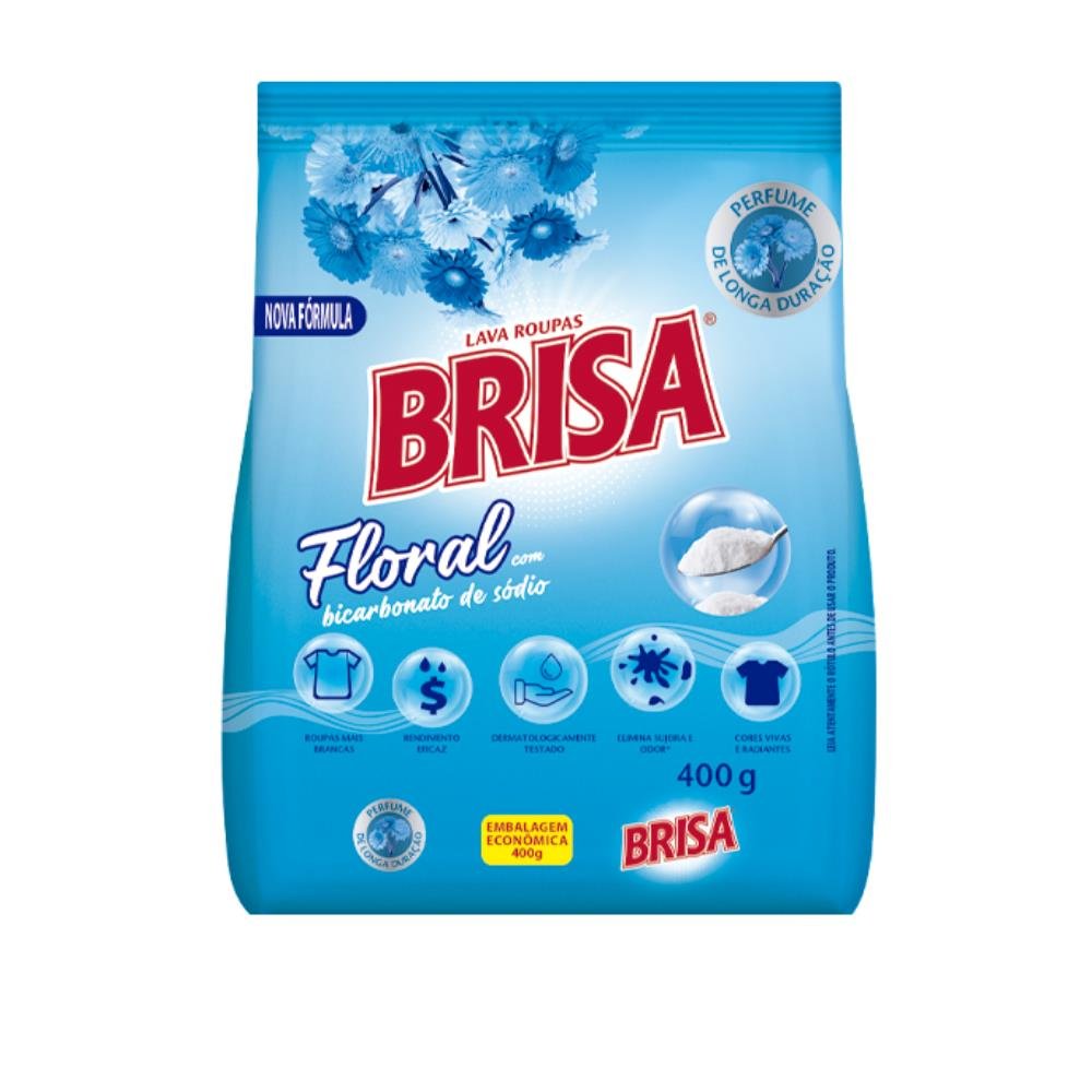 Detergente em Pó Brisa Lava Roupas Azul Floral E Bicarbonato Bag 24x400g
