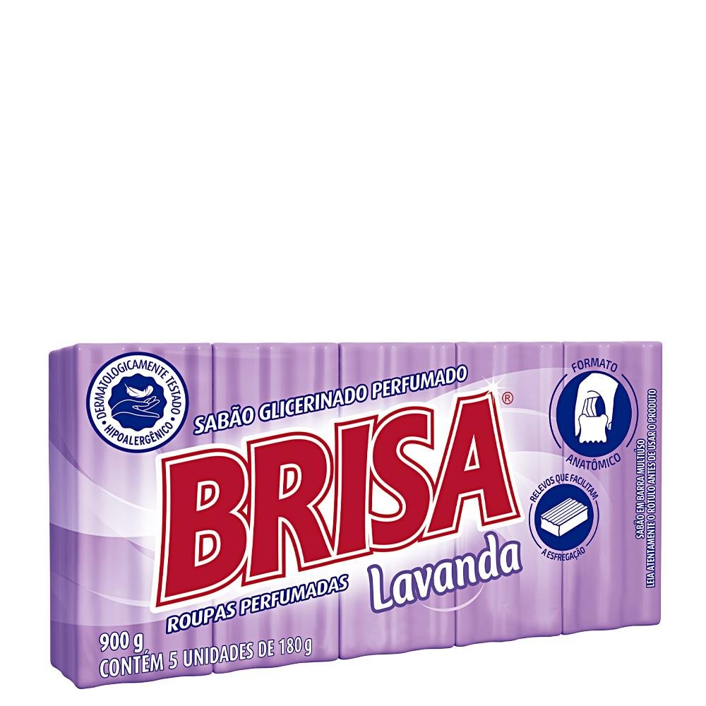 Sabão Barra Brisa Lilás Lavanda 160g - 10 Pacotes com 5 Unidades