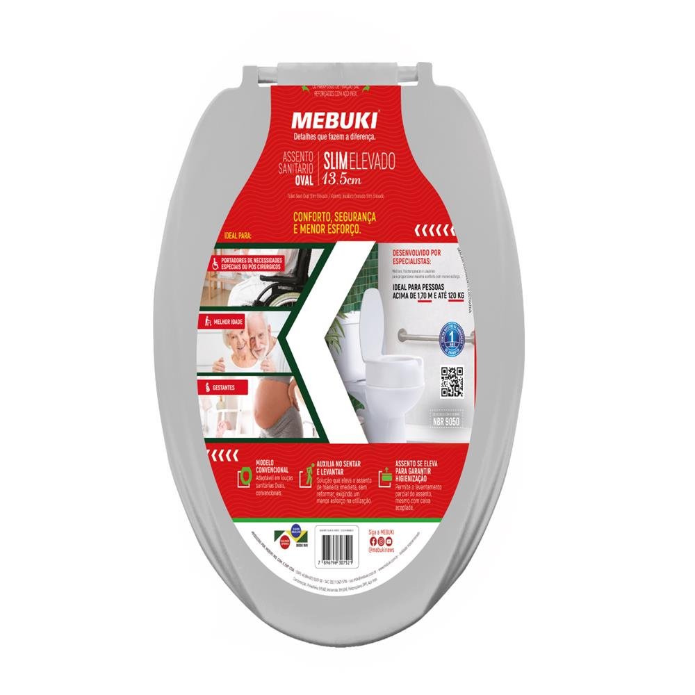 Assento Mebuki Elevado 13,5 cm com tampa Cinza