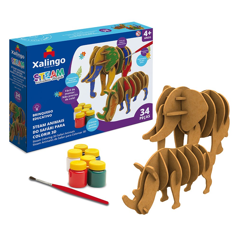Steam Quebra-Cabeca Educativo 3D Animais Do Safari Para Colorir Xalingo