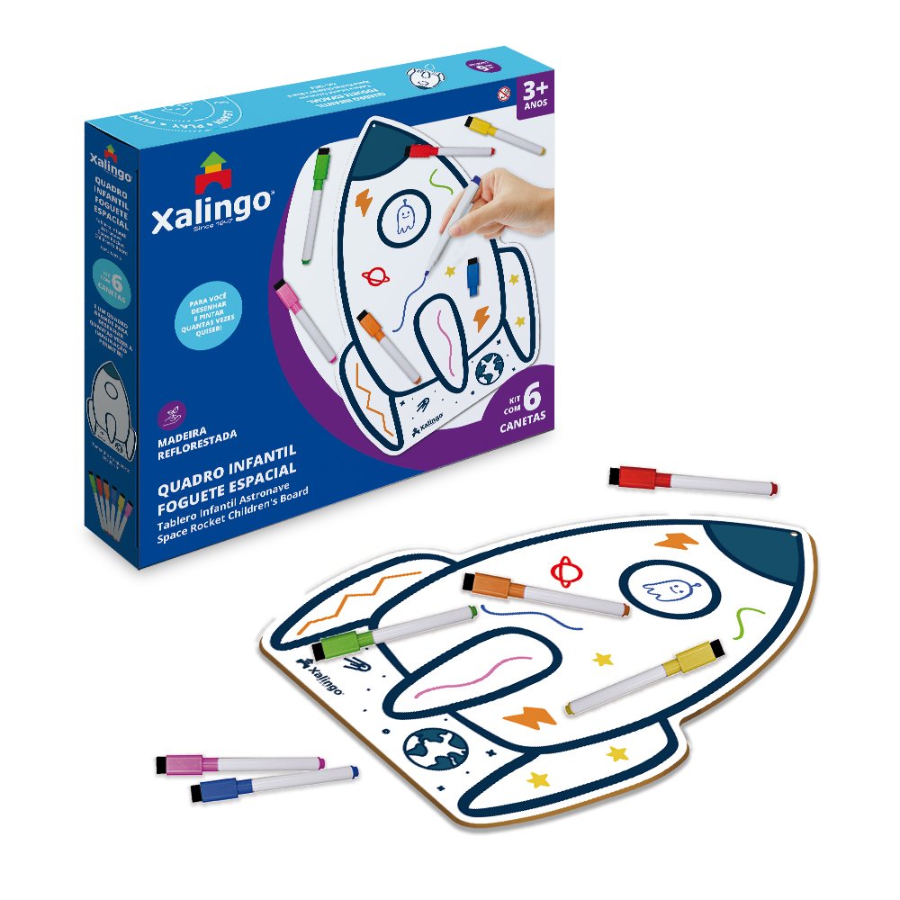 Quadro Branco Infantil Foguete Espacial Xalingo