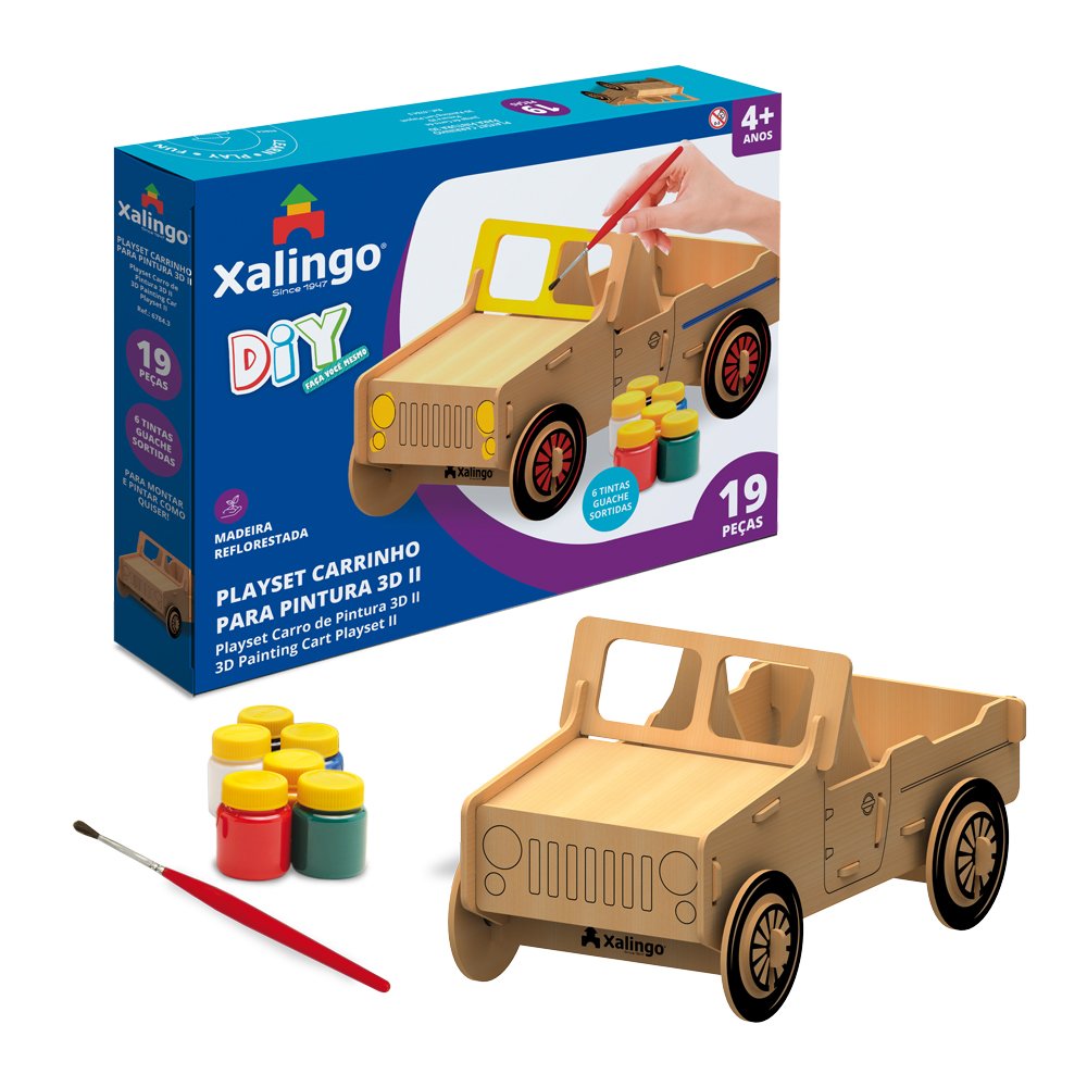 Playset Carrinho 3D Para Pintura 19 Pecas Xalingo