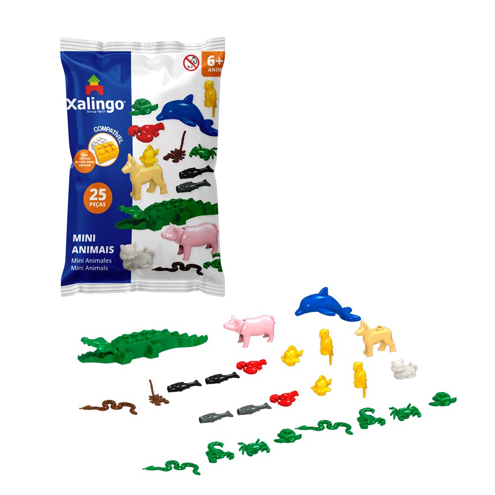 Bloco De Montar Criativo Mini Animais 25 Pecas Xalingo