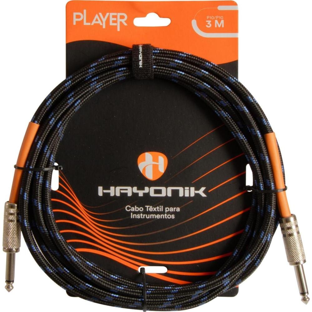 Cabo Para Instrumentos Player P10 Textil 3m Preto/Azul Hayonik