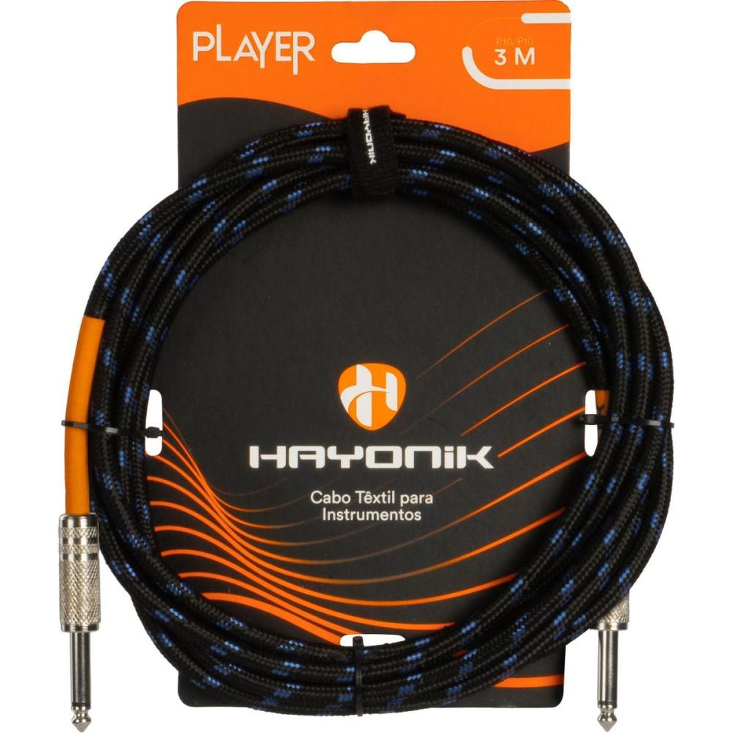 Cabo Para Instrumento Têxtil Hayonik Player P10 3M Preto/Azul Un.Venda: Pc/1