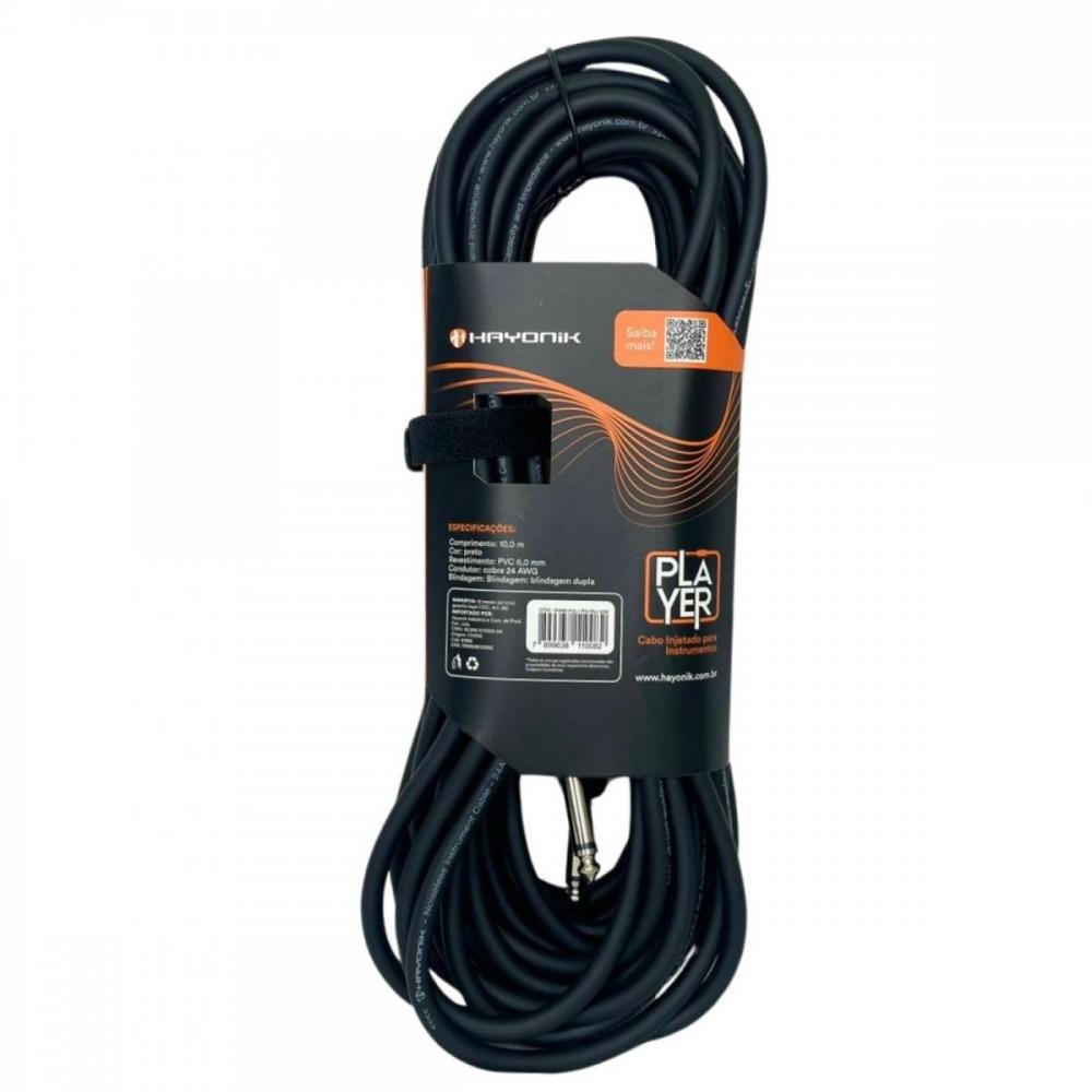 Cabo Para Instrumentos Player P10 Injetado 10m Preto Hayonik
