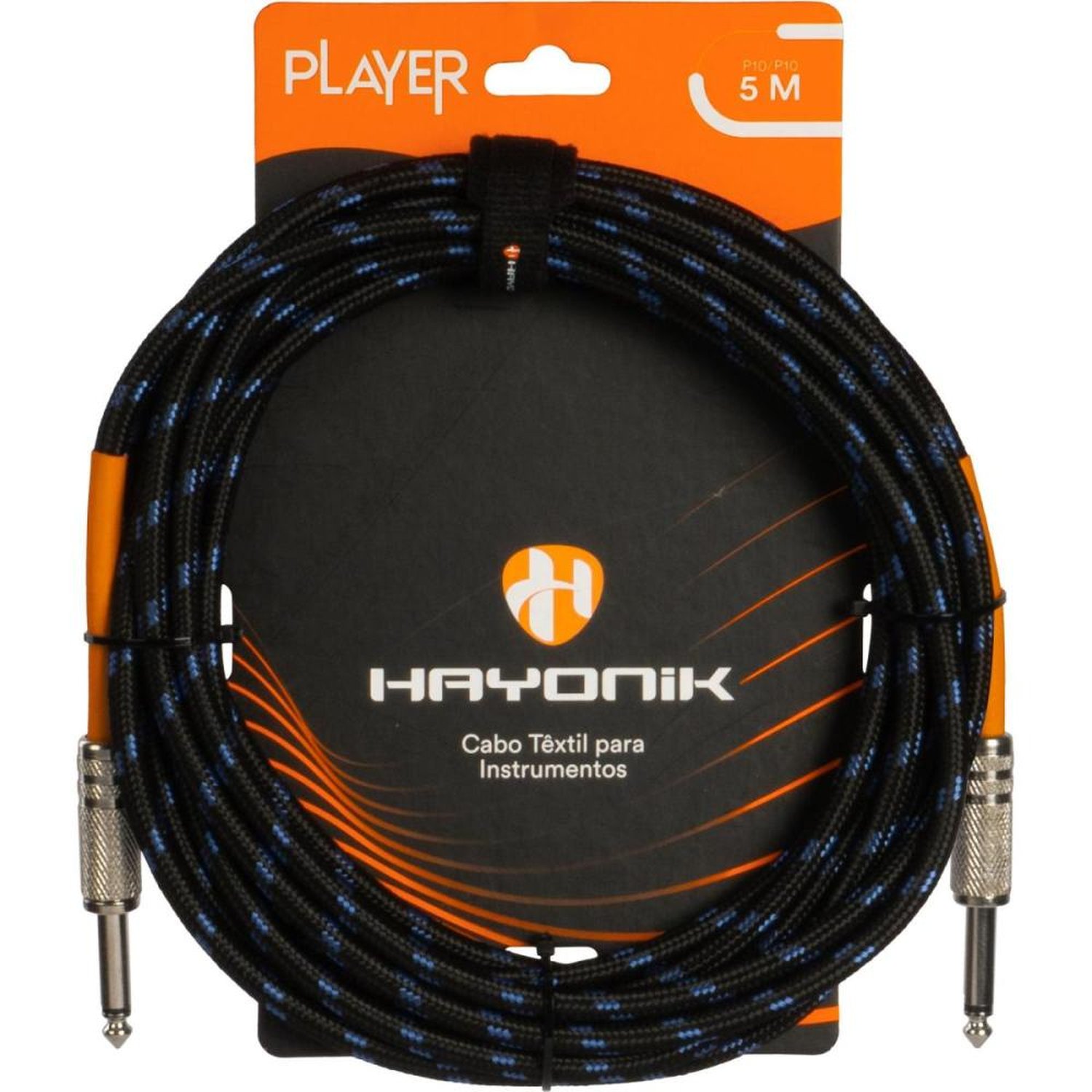 Cabo Para Instrumento Têxtil Hayonik Player P10 5M Preto/Azul Un.Venda: Pc/1