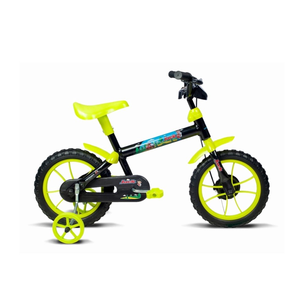 Bicicleta Jack Preto Com Acessorio Verde Limao Aro-12 injetsul