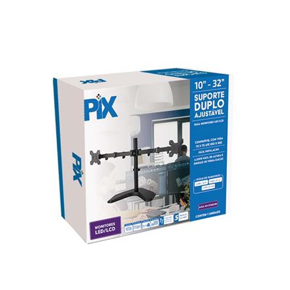 Suporte Monitor Ajustável ( 2 Monitores ) - Base - 10 A 32 - Px-dtme32d