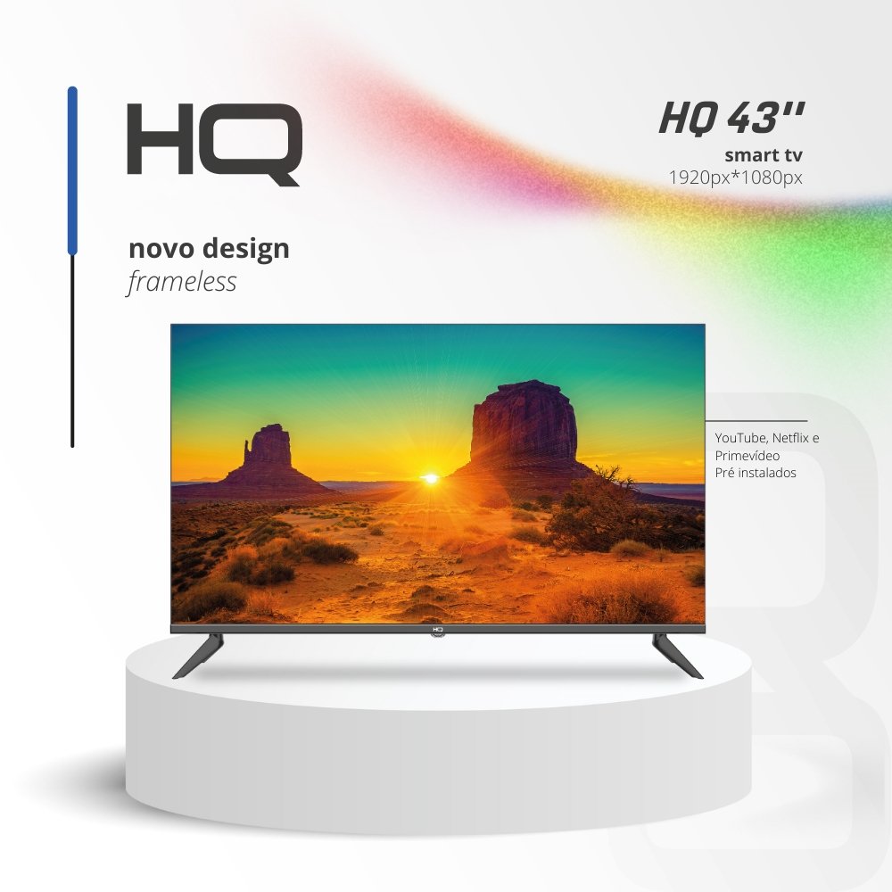 Smart TV LCD LED 43" HQ HQS43NKHM FHD - Com Wi-Fi, 3 HDMI, 2 USB, 60Hz, Preto