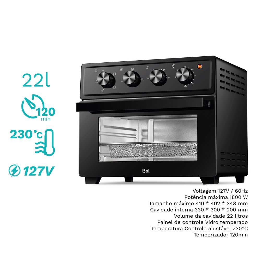 Forno Eletrico Bel 22 Litros com função Air Fryer 1800W Preto - BEL22AD 127V