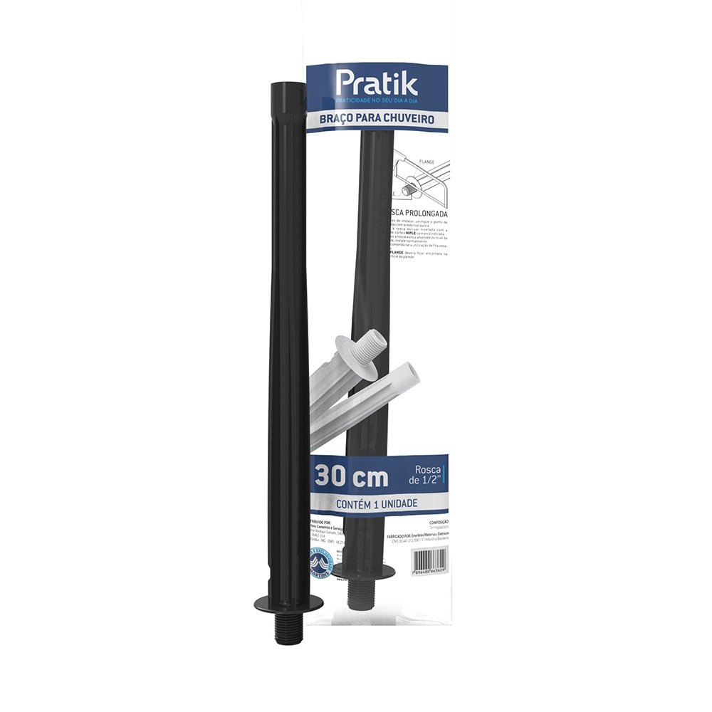 Braço de Chuveiro Pratik 30CM Preto 3008-E90P/Pk