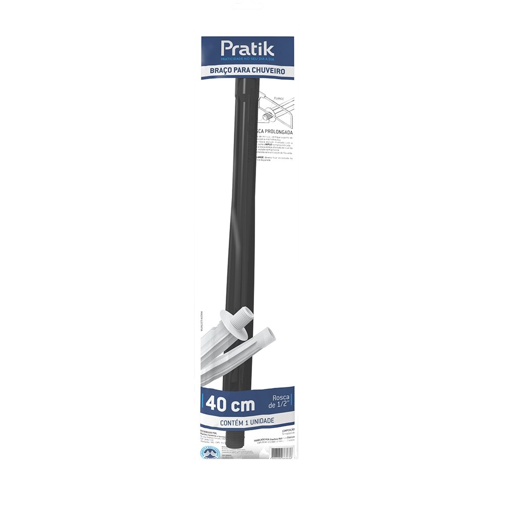 Braço Chuveiro Pratik 3008-E40P/PK Preto 40cm