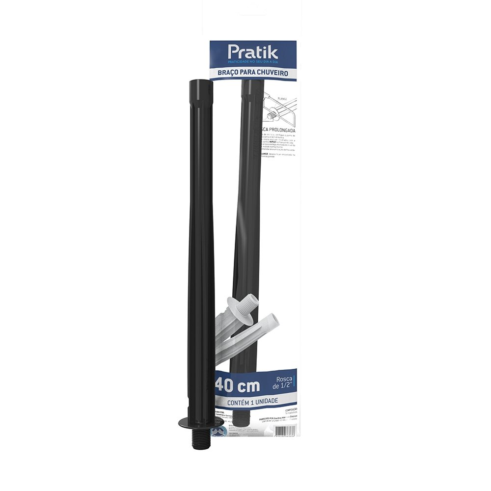 Braço Chuveiro Pratik 3008-E40P/PK Preto 40cm
