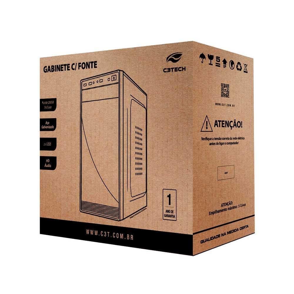 Gabinete C3Tech, Mini Tower, Micro ATX, Preto - MT-35BK Com Fonte 200W