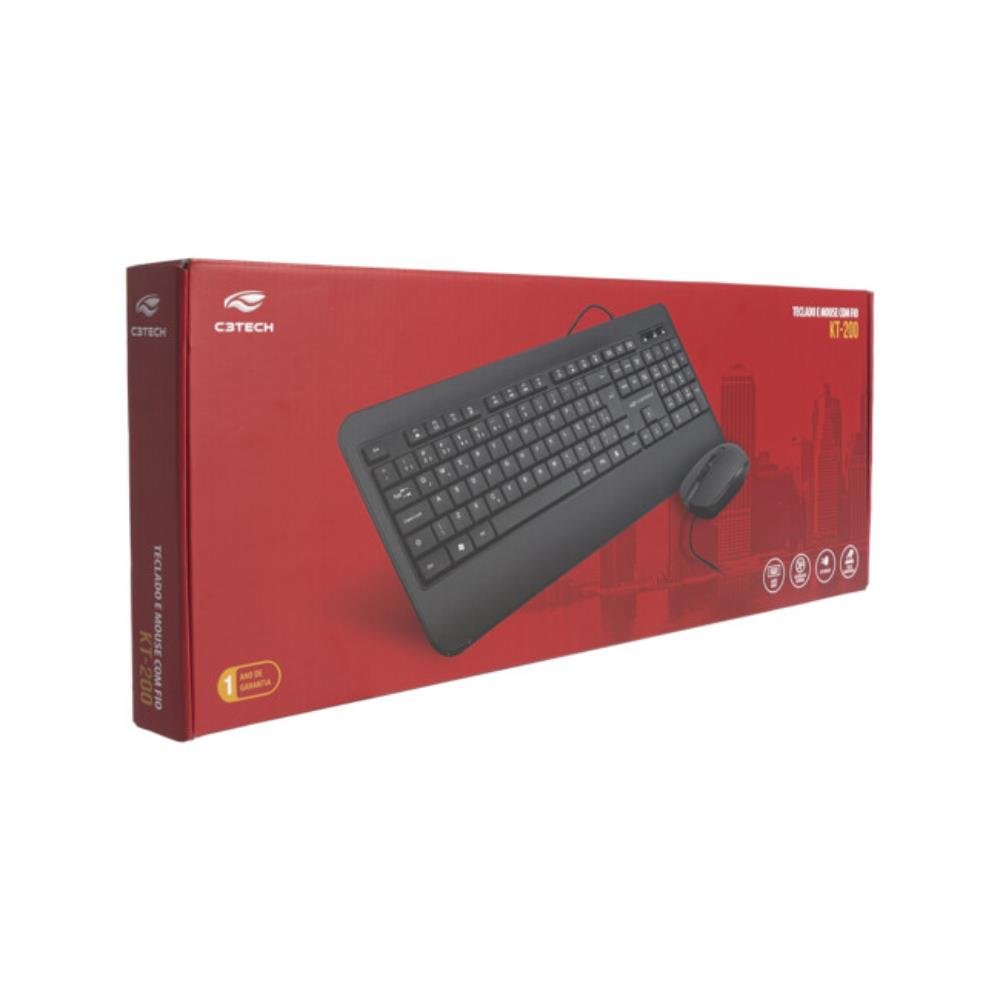 Kit Mouse E Teclado C3tech Com Fio Usb Preto Kt-200bk