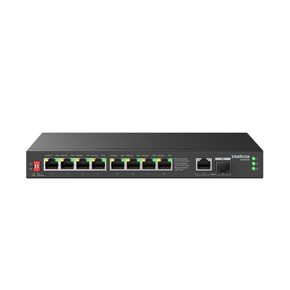 Switch Intelbras 10 Portas Gigabit 8 Poe Extender +1 Porta Sfp E 01 Lan Uplink S1110g-pa - 4760120