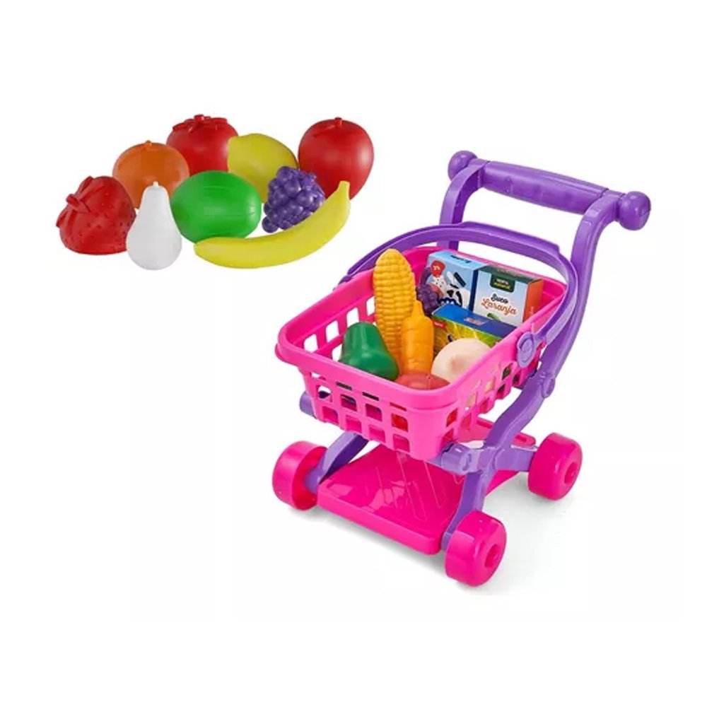 Carrinho Super Mercado Com 9 Frutas De Platico Miki Toy