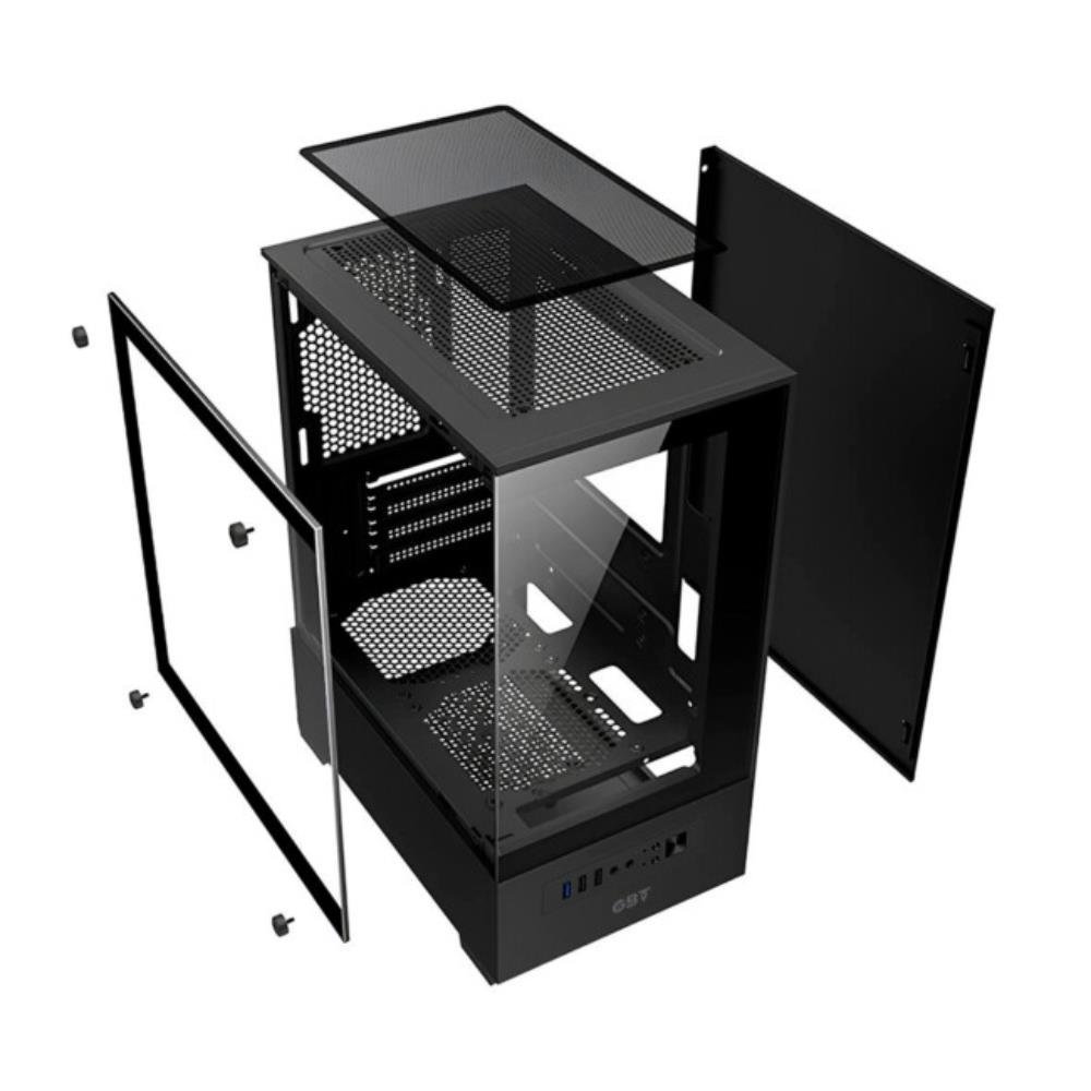 Gabinete Gamer GBT, Frente e Lateral em Vidro Temperado, com 3 fans Rainbow, Preto, X500MB