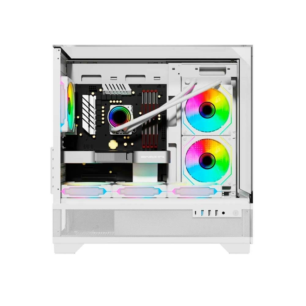 Gabinete Gamer Liketec Mahal Snow, Mid Tower, Teto e Laterais em Vidro Temperado, Branco, 2094