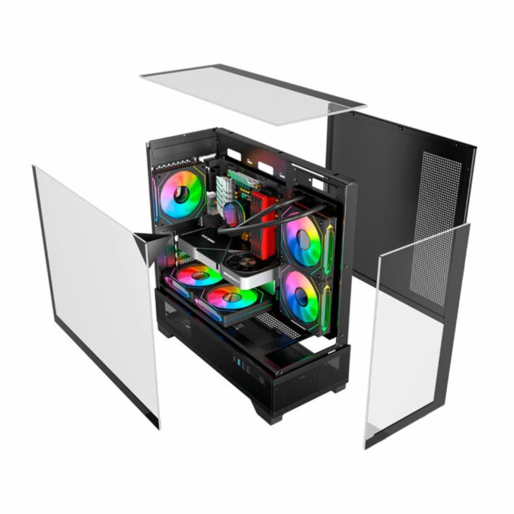 Gabinete Gamer Liketec Mahal Dark, Mid Tower, Teto e Laterais em Vidro Temperado, Preto, 2093