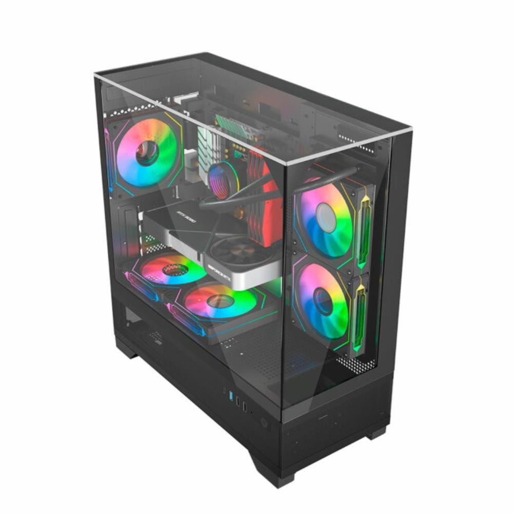 Gabinete Gamer Liketec Mahal Dark, Mid Tower, Teto e Laterais em Vidro Temperado, Preto, 2093