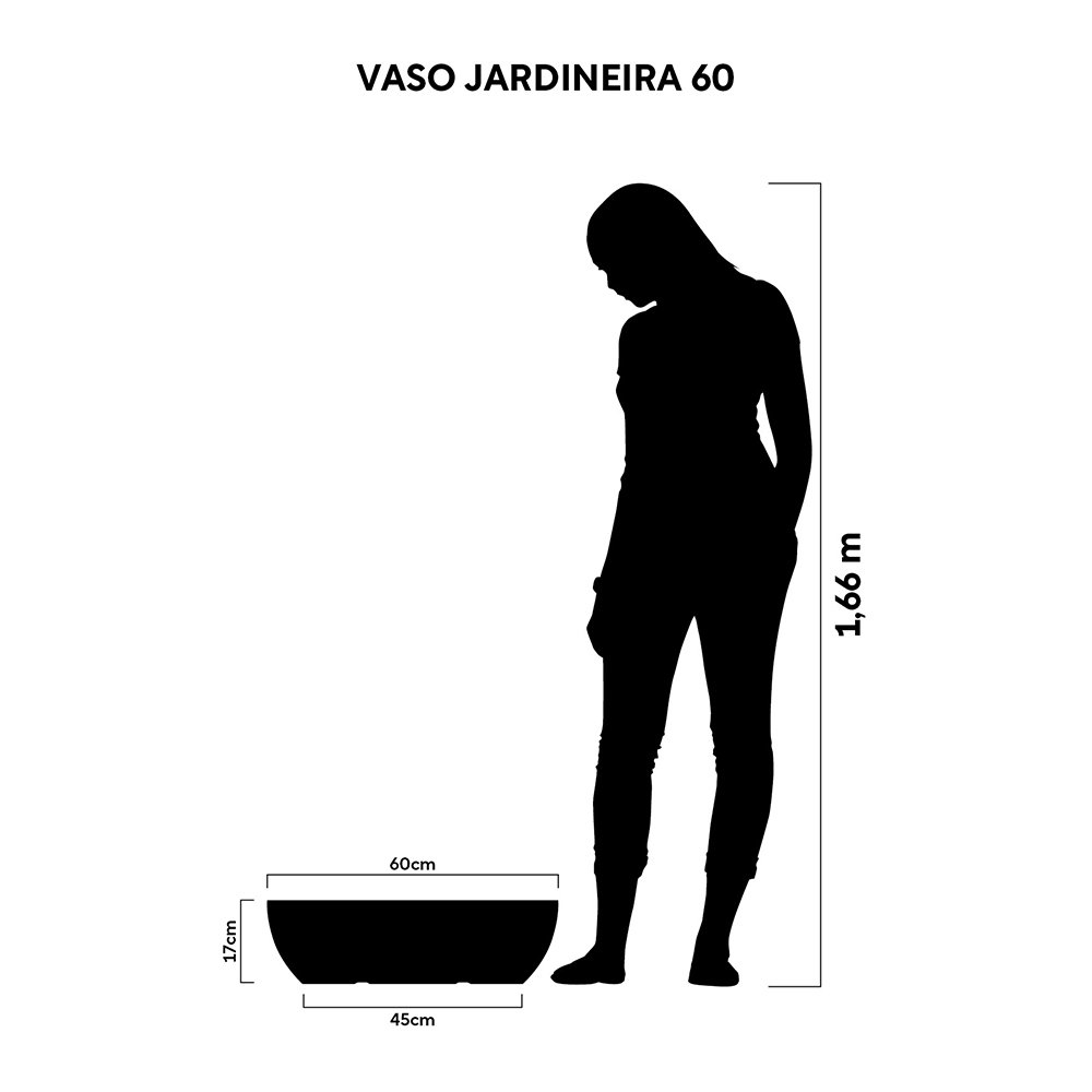 Vaso Jardineira Afort Tamara Pedra 60cm - Embalagem com 3 Unidades