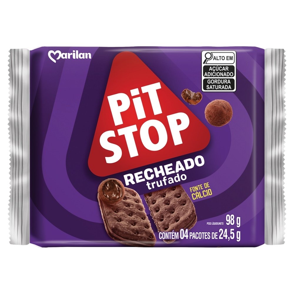 Biscoito Marilan Pit Stop Recheado Trufado 98g - Embalagem com 42 Unidades