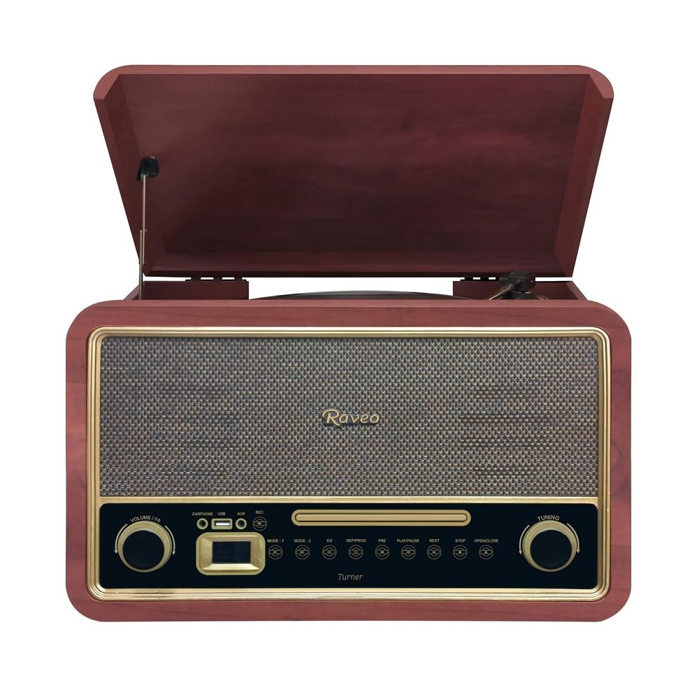 Vitrola Raveo Turner Toca-Discos Bluetooth USB CD K7 Fm 35W Marrom - 90-09028