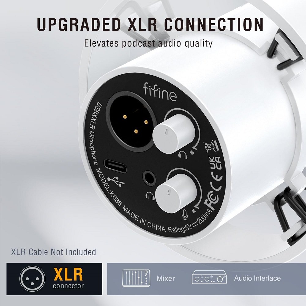 Microfone Dinâmico FIFINE K688W USB/XLR Branco