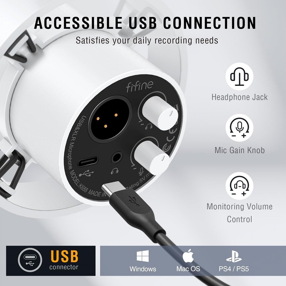 Microfone Dinâmico FIFINE K688W USB/XLR Branco