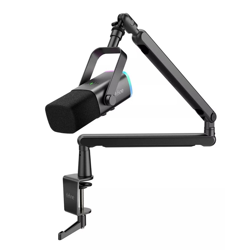 Microfone Dinâmico FIFINE USB/XLR Com Braço RGB Preto - TAM8
