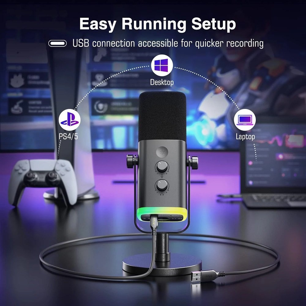 Microfone Dinâmico FIFINE USB/XLR Com Braço RGB Preto - TAM8