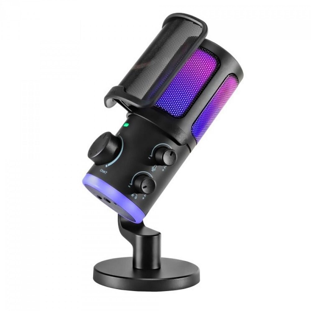 Microfone Gamer Fifine AmpliGame AM6 Condensador RGB USB Preto