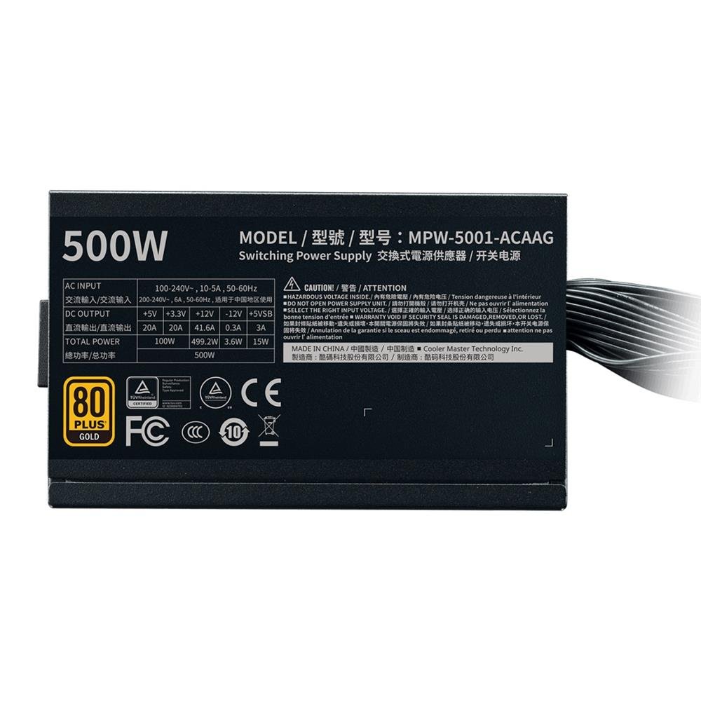 Fonte Cooler Master G500 500W, 80 Plus Gold, PFC Ativo, Preto