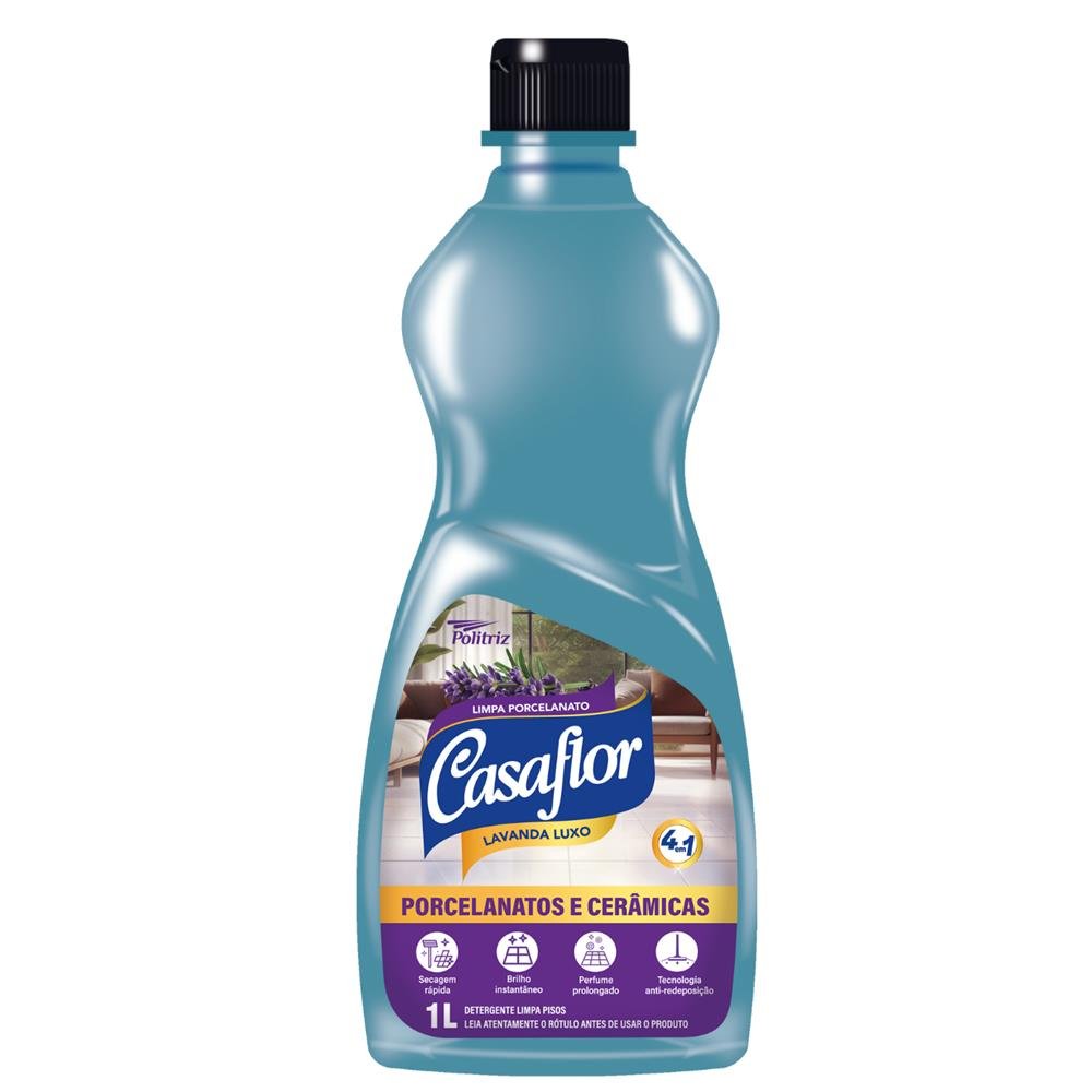 Limpa Porcelanato e Ceramicas Casaflor 1L Lavanda Luxo - Embalagem com 12 Unidades