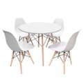 Conjunto Mesa Branca Dsw 90 centimetros Redonda com quatro cadeiras Eames Branca Dsw