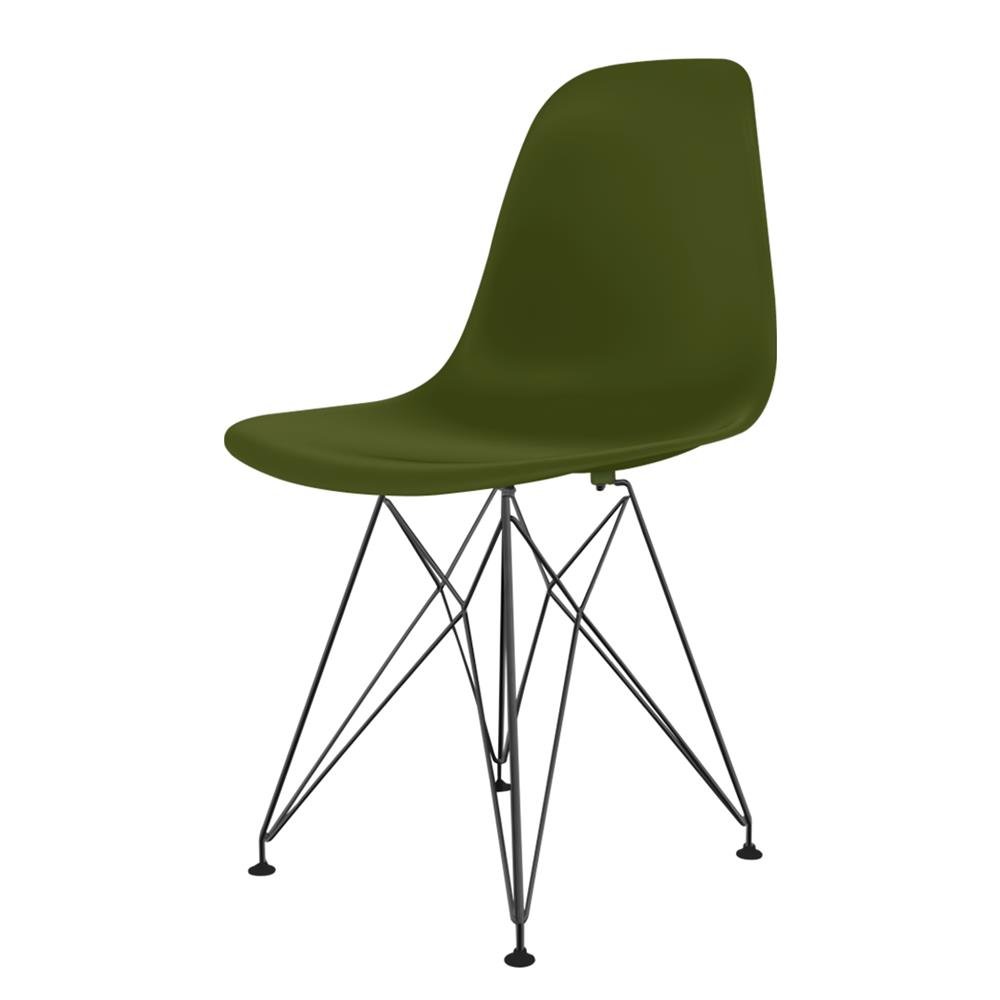 Cadeira Eames polipropileno Verde Militar Eiffel Preto