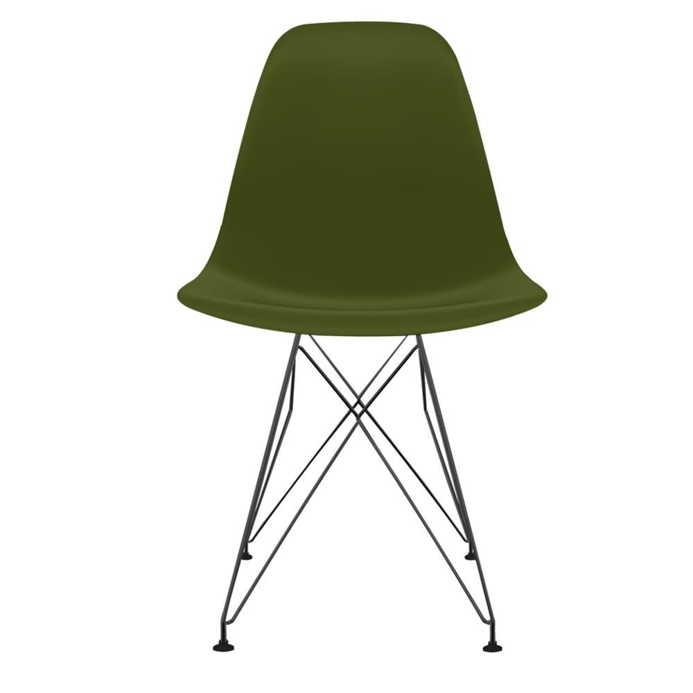 Cadeira Eames polipropileno Verde Militar Eiffel Preto