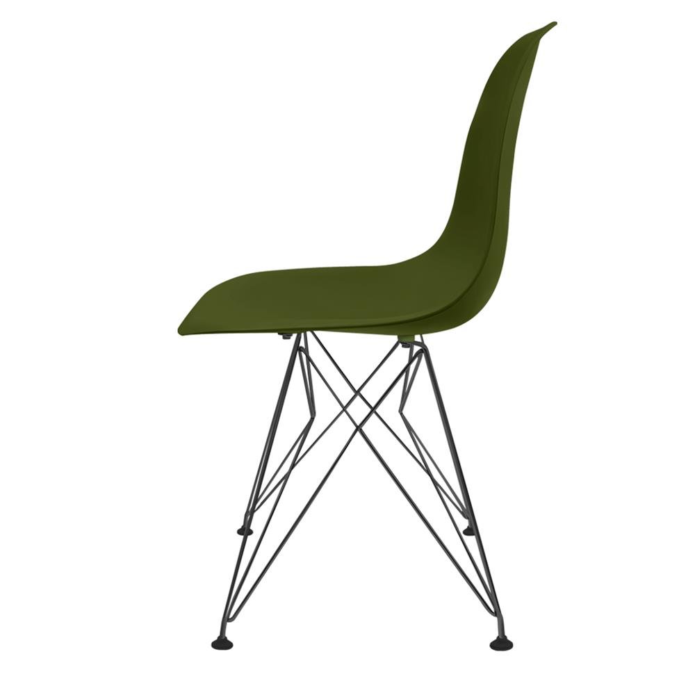 Cadeira Eames polipropileno Verde Militar Eiffel Preto