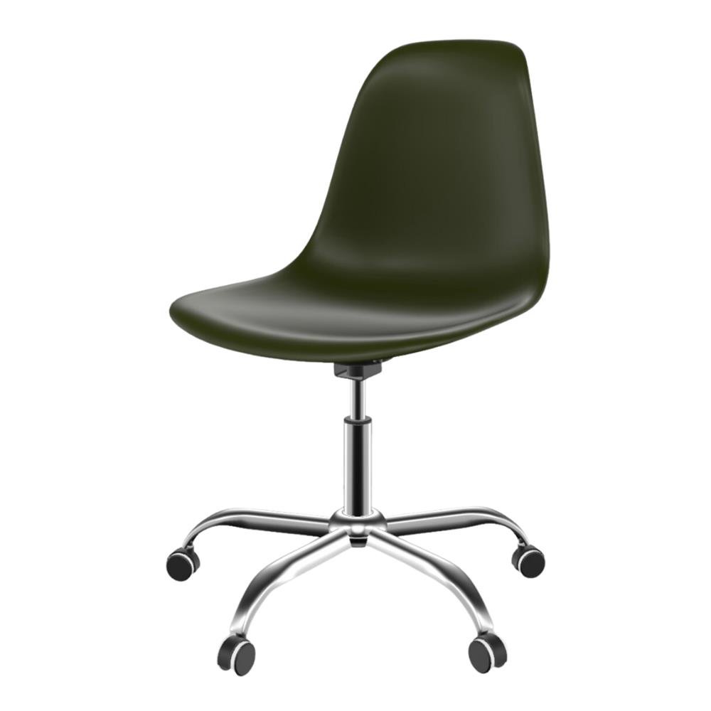 Cadeira Eames polipropileno Verde Militar Office Cromado