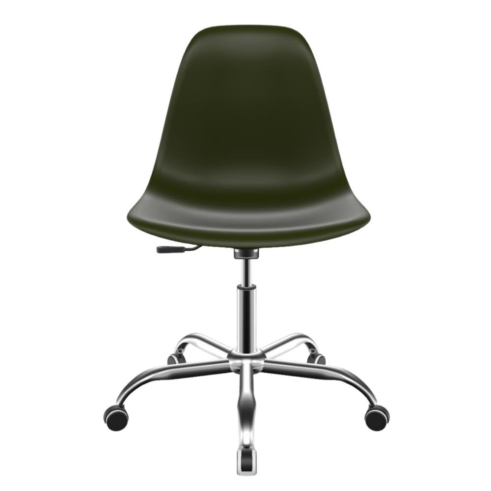 Cadeira Eames polipropileno Verde Militar Office Cromado