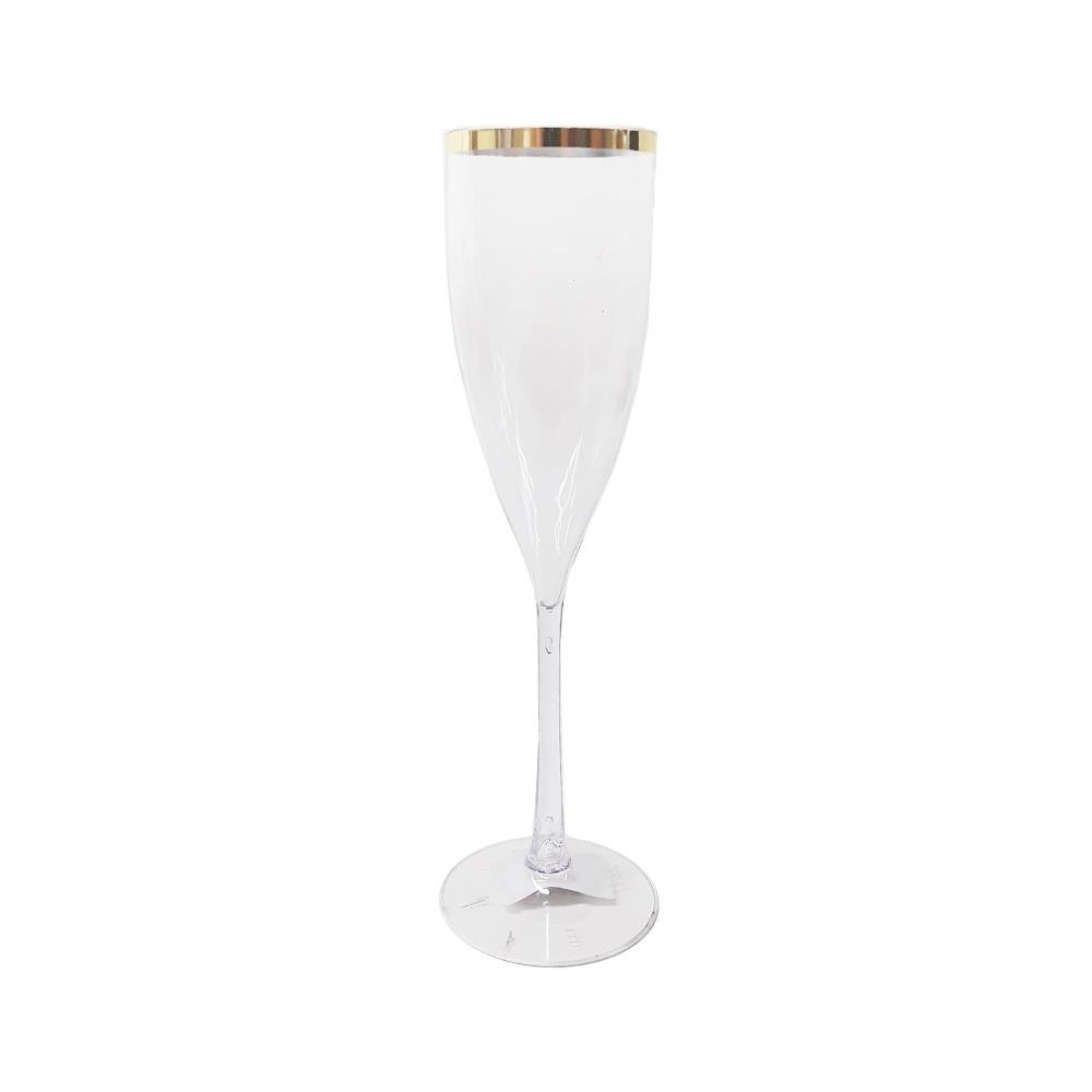Taca De Champagne Com Borda Dourada 180 Ml - Transparente