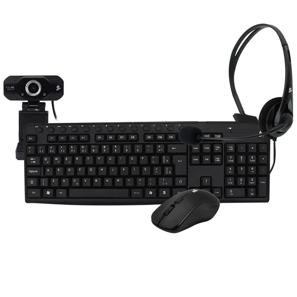 Combo Teclado Mouse sem Fio com Webcam 5+ Home Office Escritório