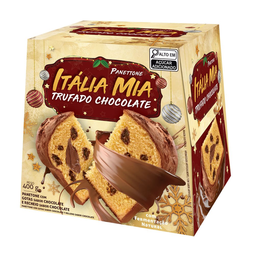 Panettone Italia Mia Gotas Sabor Chocolate Trufado Chocolate12x400g