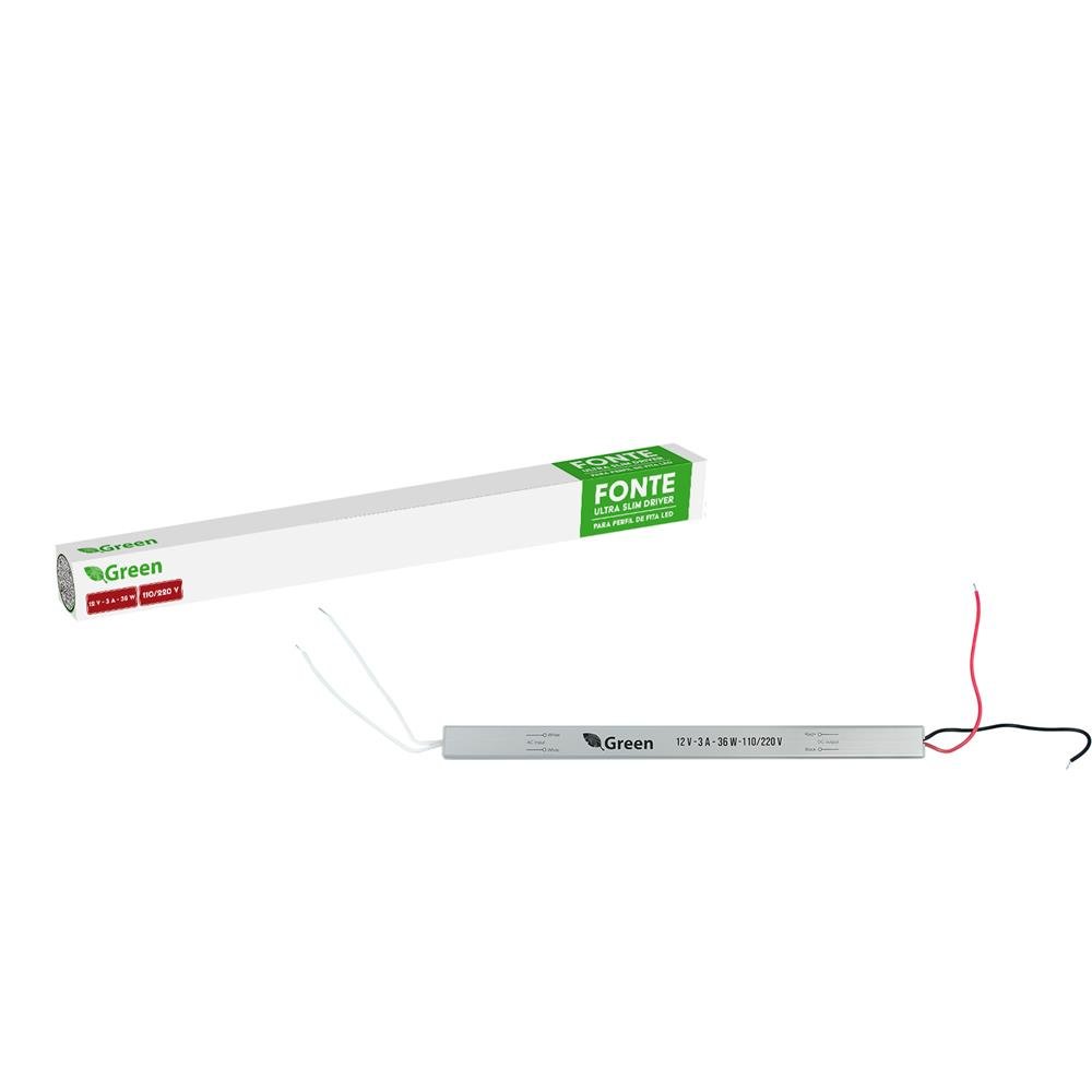 Fonte Ultra Slim Driver Para Perfil De Fita De LED - 12V 3a 36w - 110/220v