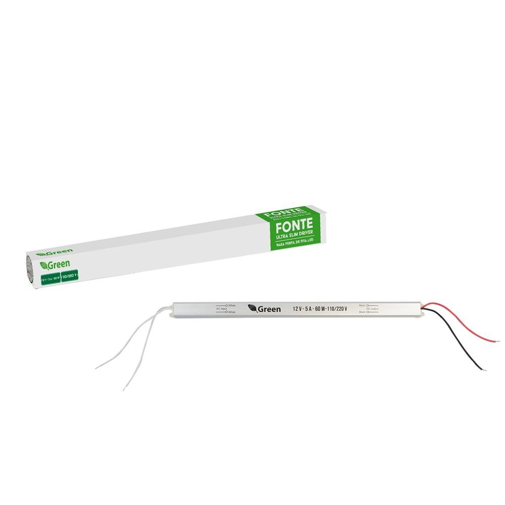Fonte Ultra Slim Driver Para Perfil De Fita De LED - 12V 5a 60w - 110/220v