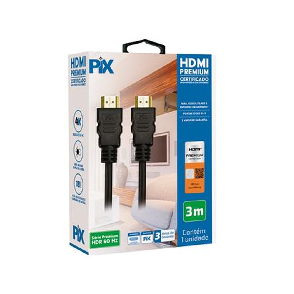 Cabo HDMI Premium Certificado High Speed Com Ethernet - 3 Metros